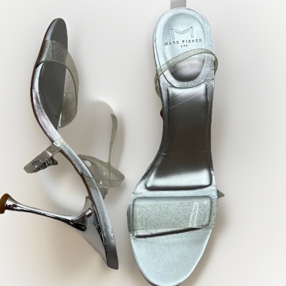 Marc Fisher Calisty Shoes Ankle Strap Size US 8 Clear Silver Heel Trendy Elegant - Picture 1 of 10